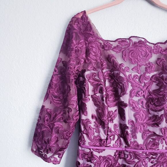 JS Collections Illusion Bateau Neck Embroidered Gown - Picture 6 of 9